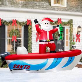 Trmesia 974387764173 10ft Long Christmas Inflatable Santa Fishing On A Boat Captain Sant