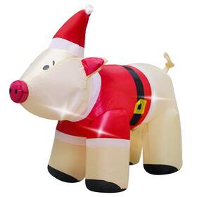 Trmesia 974387764234 4ft Long Christmas Inflatable Pig Wear Hats Decorations With Lights
