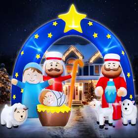 Turnmeon 696580328148 7.3 Ft Christmas Inflatables Outdoor Nativity Sets Scene Archway Blow