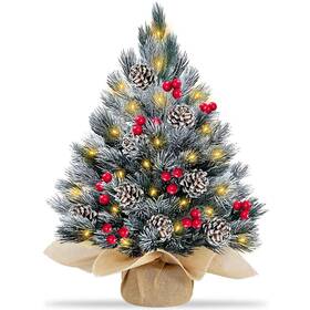 Mas61 Turnmeon 20 Inch Realistic-feel Pe Snowy Small Tabletop Christmas Tree Table