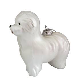 Twos Company 840429108808 Dog Puppy Mercury Glass Christmas Tree Ornament White Glitter Hand Blown Pet 3.5