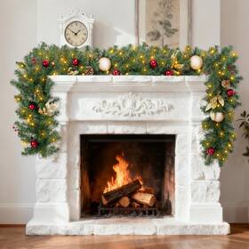 Gqc-50lw-3bo Tyynsst 9ft Christmas Garland With 50 Led Lights Prelit For Mantle