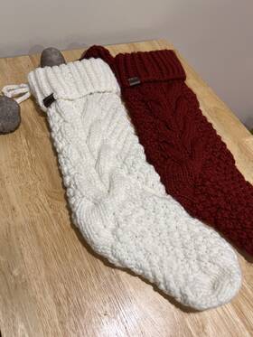 Ugg Australia 008889389117 Two Home Ivory Cream And Red Christmas Stocking With Pom Poms