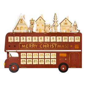 Uirio 732845890095 Christmas Advent Calendar Light Up Wooden Bus Decoration With Village And Drawers