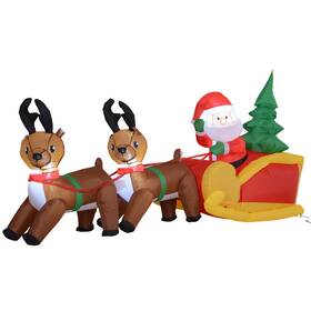 Uirio 732845928262 7ft Christmas Inflatable Santa Claus Sleigh Reindeer Outdoor Blow-up Yard Decor