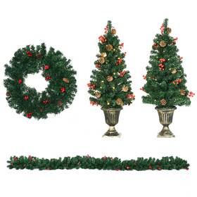 Us01-830529v00gn Uirio Set Of 2 Entrance Trees Prelit Holiday Christmas 4-piece Garland Wreath