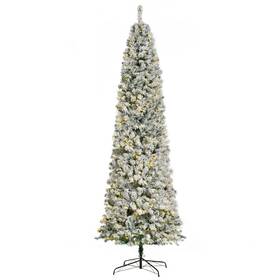 Us02-830374v82 Uirio 9ft Pre-lit Hinged Snow Flocked Pencil Artificial Christmas Tree With Led Lights