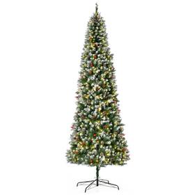 Us02-830380v82 Uirio 9 Ft Pre-lit Christmas Tree White Snow Flocked Holiday Decoration With Led Lights