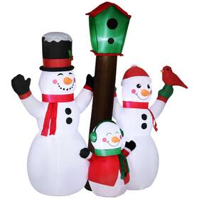 Us02-844607v80mx Uirio 7ft Inflatable Christmas Snowman Family With Bird And Birdhouse Led Display Lawn
