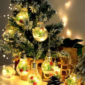 H1900-145 Una1 13.78ft Christmas Snow Globe String Light 10 Led Indoor Pine Snowflakes Berries