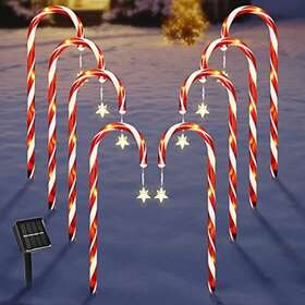 Union Tree 722772843400 Christmas Candy Cane Lights 8pcs Solar With Star Festival Pathway