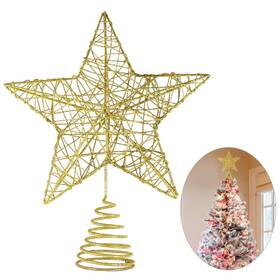 Unomor 744266427583 10 Inch Christmas Star Tree Toppers Gold Glittered Metal Hallow D