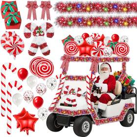 Sp-250827-cr32 Us 24 Pcs Christmas Golf Cart Decorations Kit Include Red And White Tinsel Garland