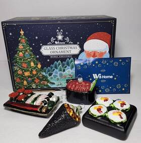 Nb1272 V B Home Glass Sushi Christmas Ornaments Hand Painted Lot Of 4 With Original Box