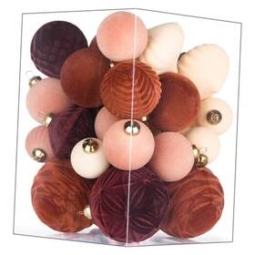Bdm-630-btc Vainechay Flocked Christmas Ball Ornaments For Tree - 35pcs Neutral Brown&tan&cream&beige