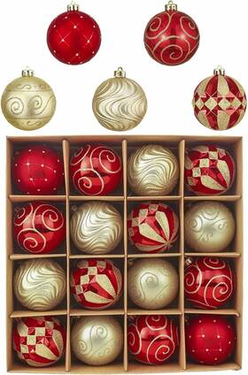 Valery Madelyn 792834650819 Christmas Tree Decorations Set 16ct Red And Gold Shatterproof Ball