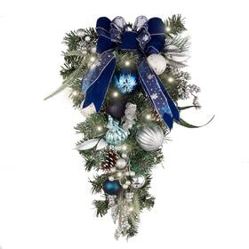Eg0207-0017 Valery Madelyn Pre-lit Christmas Teardrop Swag For Decorating Outdoor 24 Inch Silver Blue M