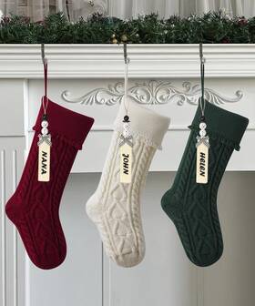 Vanteriam 753980051448 Best 18 In Knit Christmas Stockings With Name Tags 3 Pack Large Cable Knitted