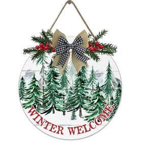 Vellow 383684570292 Merry Christmas Wooden Welcome Door Sign Winter Pine Tree Wreath 12x12 Inch