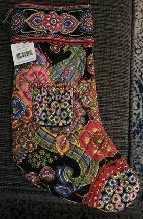 Vera Bradley 886003052914 Quilted Christmas Stocking Symphony In Hue Rickrack Bells Nwt
