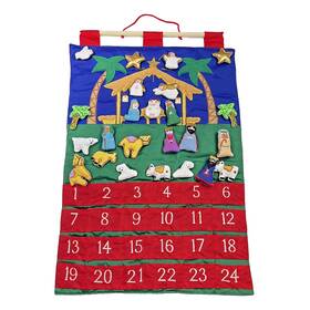 09136 Vermont Christmas Company Inch Holy Night Hanging Fabric Advent Nativity Calendar