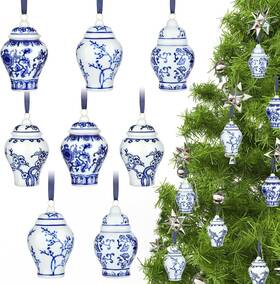 Bs-vesici-607 Vesici 8 Pieces Christmas Chinoiserie Ornaments Mini Ginger Jar Porcelain Han
