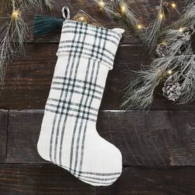 Vhc Brands 810055899661 Pine Grove Plaid Christmas Stocking For Decorations With Hanging Lo