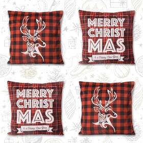 Hond0079c0002 Vicbas 4pcs 18 Inch Christmas Pillow Covers Elk Snowman Throw Cushion Case Decorations