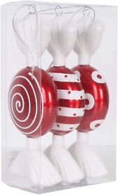Vickerman 7inch Red White Flat Candy Glitter Assorted Christmas Tree Ornament