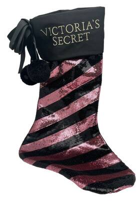 Victoria S Secret 667546029386 Pink Black Striped Sequin Bling Christmas Stocking