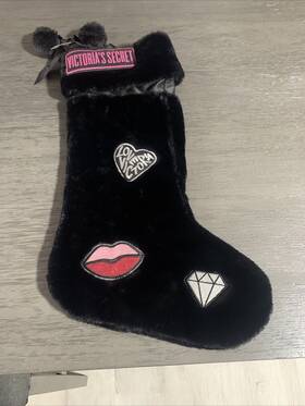 S1-086 Victoria Secret Victorias 20 Inch Plush Christmas Stocking Lips Love Diamond Pom Poms Sexy