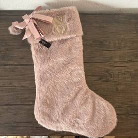 Victorias Secret 667560444059 New Faux Fur Blush Pink Christmas Stocking Gold Vs Bow Accents