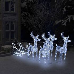 Vidaxl 720286005859 Reindeer And Sleigh Christmas Decoration Cool White