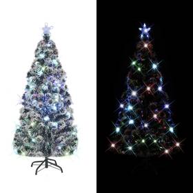 Vidaxl 720286362136 Christmas Tree Green And White Fiber Optic Steel Pvc 5 Ft