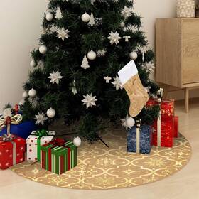 Vidaxl 720286446010 Christmas Tree Skirt Yellow Polyester 59.1 In Diameter Foldable