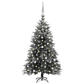 Vidaxl 720286500163 Artificial Christmas Tree Led&ball Set&flocked Snow 70.9 Inch Pvc&pe