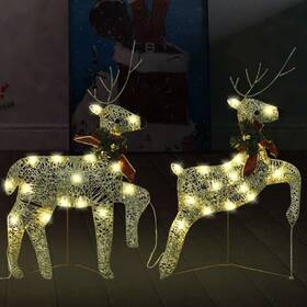 Vidaxl 720286923726 Christmas Reindeer Set Of 2 Gold Mesh Medium