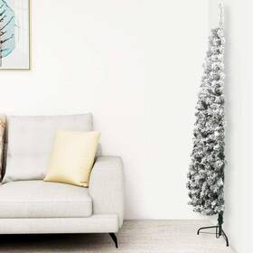 Vidaxl 720287001096 Slim Artificial Half Christmas Tree Green And White Pvc Steel