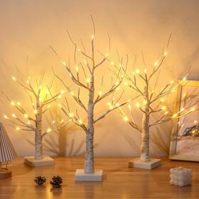 Anb-vihose-16146 Vihose 3 Pcs Christmas Lighted Birch Tree 1.5ft 1.65ft 2ft Mini With 24 L