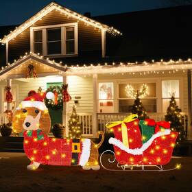 Anb-vihose-2490 Vihose 23 Inch Lighted Christmas Dog Decorations Outdoor Dachshund With Sleigh A