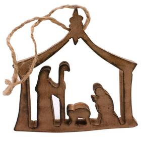 Village Gift Importers 840369801517 Wooden Christmas Nativity Ornament Holy Family In A Stable Simple Cut Out