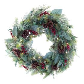 V-20677 Village Lighting Company 30 Inch Artificial Christmas Wreath - Winter Frost Collection Natural Dec
