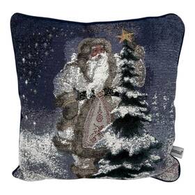 082102 Vintage Riverdale Magic Of Christmas Santa Tapestry Throw Pillow 16 Inch Usa Gold Metallic