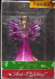 297n Vintage American Christmas Illuminated Glass Angel Ornament February Gold Tone