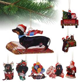 Viociwuo-jiangx-133 Viociwuo Dachshund Dog Christmas Pendant 8pcs Ornament Acrylic Sa