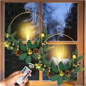 Sn00261 Viodaim 2pack Christmas Wreaths For Front Door With Led Taper 16inches Expanded Gold