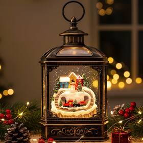 Ault24003-13 Visflair Christmas Village Snow Globe Lantern Musical Lighted Mountain Villag