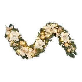 Gld-bs2025 Vofuly 6ft White And Gold Christmas Garland With 25 Led Lights Timer Prelit