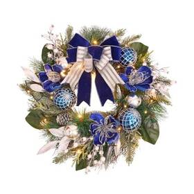 Vof2407b Vofuly Pre-lit Christmas Wreath For Front Door With Timer 20 Blue Silver