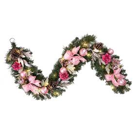 Vof24p Vofuly 6 Feet Christmas Pink Garland For Front Door With 30 Led Lights Festive